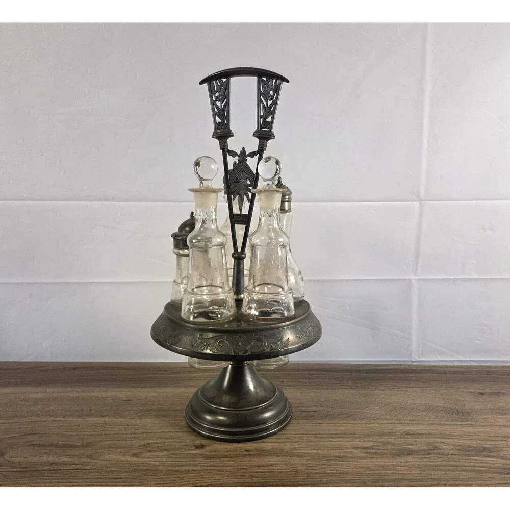 Antique 1880s‎ Meriden Britannia Quadruple Cruet Castor Set Silverplate